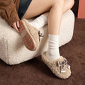 Plaid Bow Lace Plush Slippers Women House Vintage Winter Fluffy Mules Shoes Girls Bowknot Indoor Fuzzy Fur Slides Non-Slip Sole