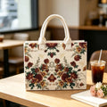 Vintage Floral Felt Tote Bag, Retro Flower Butterfly Print Shoulder Handbag, Large Capacity Reusable Shopping Bag for Women