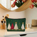 Makeup Elegant Christmas Tree Makeup Bag Green Base Gold Star Xmas Print Cosmetic Pouch Travel Storage Holiday Gift Toiletry Bags