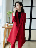 New Autumn Winter Women Formal Blazer Ladies Long Sleeve Double Breasted Jacket Coat Female Mid Long Windbreakers Outerwear Tops