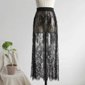Fashion Transparent Sexy Lace Mesh Skirt Elegant Lace Long Tulle Skirt 2 Length Elastic High Waist Womens Skirt Ladies
