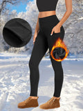 Women Winter Fleece Lined Thermal Leggings with Pockets High Waist  Stretchy Yoga Pants Thick Warm Outdoor Workout Running Tight