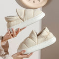 Waterproof Winter Slippers For Women Men Thick Sole Plush Warm Indoor Home Shoes Non-Slip Fur Lined Couple's Furry Slides