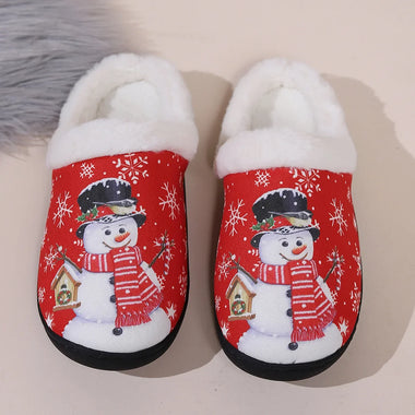 Women Slippers Women Men Christmas Winter Slippers Snowman Snowflake Pattern Warm Anti Slip Thick Soft Sole Indoor Footwear Comfort House Shoes