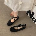 Women Square Toe Ballet Flats Soft Sole Casual Shoes Cross Strap French Style Ladies Shallow Low Heel Walking Footwear 2027
