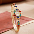 Women Gold Oval Dial Rainbow Multicolor Crystal Bracelet Quartz Watch