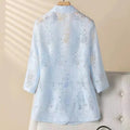 2025 New Female Leisure Thin Blazer 4XL Large Size Hollow Out Sunscreen Jacket Summer Korean Slim Three Quarter Sleeve Suit Coat