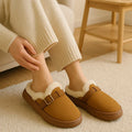 Winter Platform Plush Mules Slippers Women Fashion Belt Buckle Thick Plush Warm Home Fluffy Slides Outdoor Non Slip Cotton Shoes
