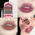 Dual-Color Moisturizing Solid LipGloss Flip Phone Design Lipstick with Built-in Mirror Lip Brush Long Lasting Plumping LipMakeup