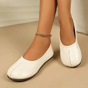 Women Round‑Toe Split‑Vamp Ballet Flats 1CM Flat Heel Soft Faux‑Leather Slip‑On Loafers Comfortable Daily Walking Dress Shoes