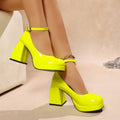 Square Heel Mary Jane Single Shoes Summer New Round Toe Shallow Mouth One Slip with Platform Non-Slip High Heels