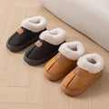 Fluffy Slippers Women Home Faux Suede Winter Furry Collar Closed Back Platform Shoes Unisex Couple Plush Indoor Slides Non-Slip
