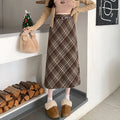 Women Skirt Long Woolen Skirt Women Autumn Winter 2026 New Arrival High Waist Skirt With Belt A Line Plaid Skirt Woman Back Slit Skirts