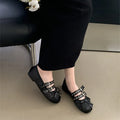 RYAMAG Women's Ballet Flats Square Toe Mary Jane Shoes Buckle Strap Gothic Ballerina Mules Ribbon Bowknot Loafers Casual Flats