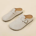 Women's Buckle Mule Slippers Faux Suede Closed Toe Clogs Korean Style Slip‑on Backless Loafers Retro Casual Outdoor Shoes