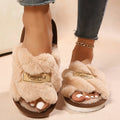 Women's Plush Fuzzy Slippers Home Fur Open-Toe Slides Autumn Winter Indoor Silent Comfort EVA Soft-Soled Bedroom Warm Flip Flops