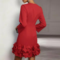 Women Round Neck Flare Sleeve Mini Dress 3D Floral Petal Hem Elegant Solid Short Dress Wedding Guest Cocktail Party Formal Dress