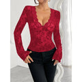 Sexy Slim Fit Floral Lace Blouses Elegant Deep V-neck Mesh Long Sleeve Blouse Streetwear Top Spring Y2k Bell Sleeve Thin Shirts