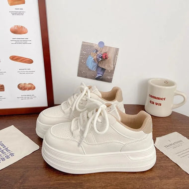 2026 Spring New Fashion  Lace Up Comfort Thick Bottom Sport Casual White Women's Shoes Versatile Platform Women's Sneakers