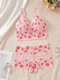 Lips Print Lace Women Sexy Lingerie Set Hollow-out Unlined Camisole Bra Breathable Sheer Women's Underwear Set