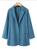 Women Blazer ZANZEA Women Lapel Neck Long Sleeve Blazer Autumn Vintage Casual Solid Cotton Blazer Elegant Cardigan Thin Coats Work Suits