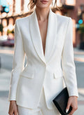 Women Blazer Jacket Women Formal Blazer Jacket Shawl Lapel Deep V Neck Shoulder Pad Long Sleeve Slim Office Business Coat