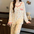 Women's Pajama Set 2 Piece Long Sleeve Full Length Pants Floral Ruffle Button Down Pyjamas Sleepwear Loungewear Soft Comfy Fall