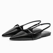 Summer New Women's Flat Bottom Slingback Sandals Woman Leopard Pointed End Mules 2025 Fashion Leather Pu Low-heel Beach Shoes