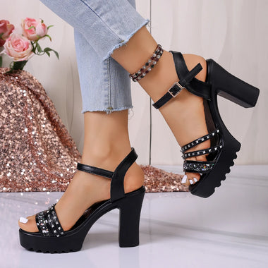 Vintage Rivet Decor Wedge Sandals for Women 2026 Summer High Heels Platform Sandals Woman Plus Size 43 Ankle Buckle Beach Shoes