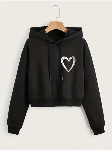 Fashion Love Heart Letter Print Autumn Winter Cropped Sweatshirt Crop Top Hoodie Y2k Sweatshirts Gothic Casual Style Clothes