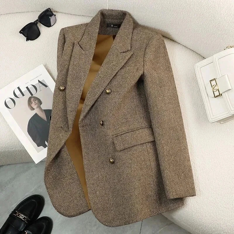 High-Quality Suit Jacket Women 2025 New Autumn Winter Word Pattern Blazer Coat Female Temperament Cool Design Unique Ladies Tops
