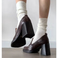 2025 New Retro pu Leather Slip On Women Pumps Ladies Loafers Dress Shoes Thick High Heels Platform Shoes