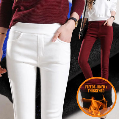 1pcs Women Warm Fleece Legging Velvet Thicken Mid Waist Tights Elastic Slim Solid Color Leggings Female Prevent Cold Pencil Pant