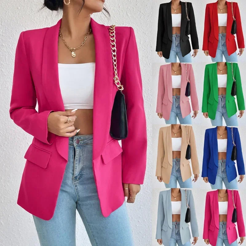 Spring Women Jacket Solid Polyester Cotton Non Strech Long Sleeve Office Lady Blazers New Fashion In Outerwears Coats