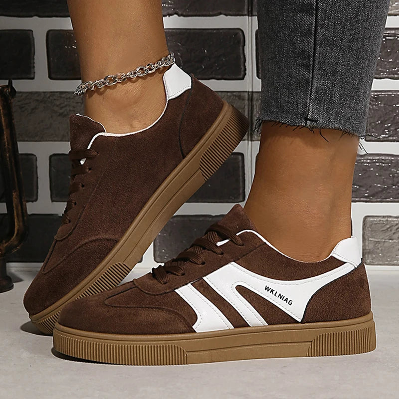 Faux Suede Brown Platform Sneakers Women Spring Non Slip Flat Heels Casual Walking Shoes Woman Thick Sole Vulcanize Shoes