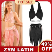 Top Children Tassel Skirt ZYM New Latin Dance Competition Clothing For Girls Hanging Neck Top Tassel Skirt Latin Suit Children Chacha Latin Dress DQS22907