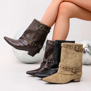 2026 Autumn New American Retro Belt Buckle Thick Bottom Midsole Short Boots for Women