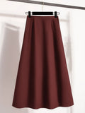 Korean Style Solid Color High Waist Elastic Waist Women A Line Skirts 2026 Spring Autumn New Elegant Versatile Skir Daily Wear