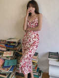 2026 Spring Summer New Floral Print Women's Dress First Love Style Sweet Tea Party Dress Slim Fit Hide Belly Sling Frock