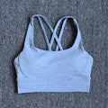 Solid Color Women Fitness Sports Bra Top Gym Yoga Backless Athletic Back Cutout Cross Tight Workout Soft With Chest Pad
