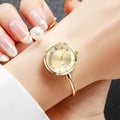 4pcs Elegant Pearls Women Watch Jewelry Set Fashion Opening-cuff Bangle Ladies Quartz Wristwatches Relogio Feminino（Without Box）