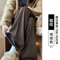 Women Fleece Lined Herringbone High Waist Straight Wool Blend Pants Trousers