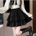 Women Skirts Tiered Ruffles Mini Skirt Cross Charms Built-in Shorts Kawaii Japanese Skort Gothic Punk Y2K Girl Harajuku 90s Sexy