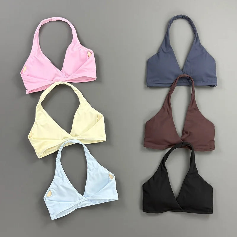 HISTELLO Origin Halter Bra Women Backless Sports Bra Soft Elastic Breathable Fitness Top Pilates Gym Running Yoga Underwear