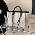 Large Capacity Women's Bucket Bag Crossbody Chain Tote Bag Fashionable Soft Canvas Vintage Style Square Shape Handbag