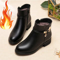 Women's Rhinestone Leather Boots Autumn Winter Warm Cotton Shoes Low Heel Round Head Side Zip Footwear Botas Para Mujeres