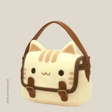 Cute Fluffy Kitten Plush Backpack Lovely Cartoon Cat Clutch Bag Adorable Soft Handbag for Women Girls Kids Daily Shopping Travel