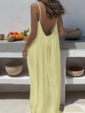 Women's Solid Color Backless Cami Dress Summer Sexy Loose Long Dress Casual Backless Lace-Up Robe Femme Party Dresses Home Wear