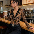 Sexy Slim Fit Floral Lace Blouses Elegant Deep V-neck Mesh Long Sleeve Blouse Streetwear Top Spring Y2k Bell Sleeve Thin Shirts