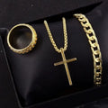 Hip Hop Fashion Cross Pendant Necklace Bracelet Chain Ring Men's Set Simple Personality Party Three Piece Jewelry Accessories